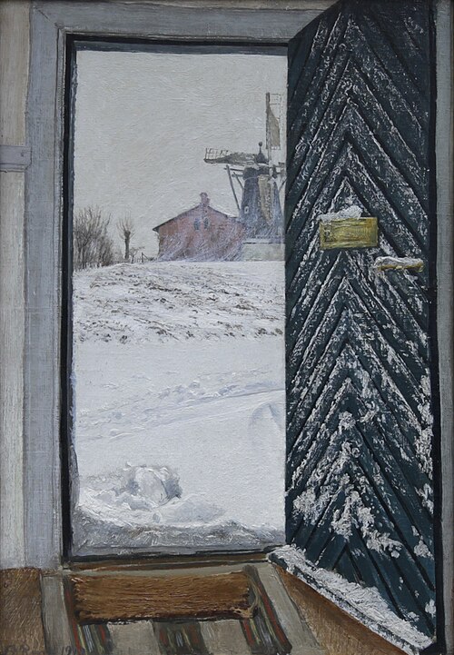 Snefog. Udsigt fra entreen til møllen i Baldersbrønde, , Laurits Andersen Ring