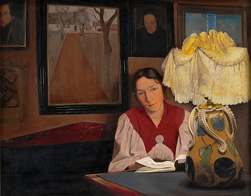 The Artist's Wife by Lamplight, 1898, Laurits Andersen Ring