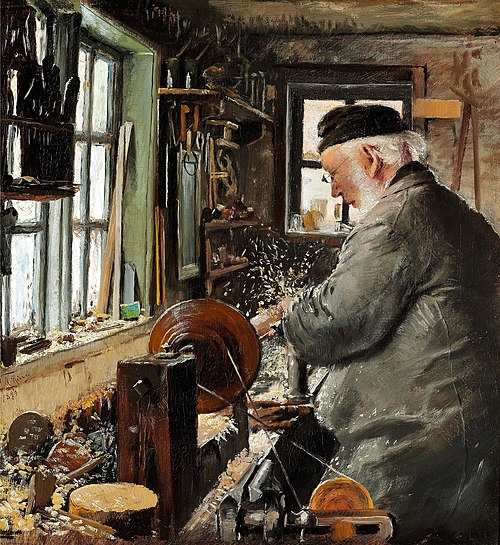 A turner at his lathe, 1890, Laurits Andersen Ring