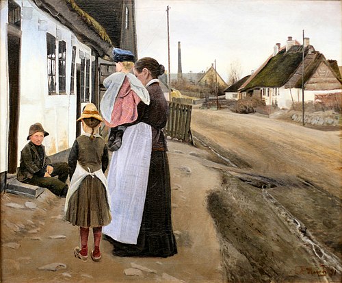 Samtale i landsbygaden, Lille Næstved, 1891, Laurits Andersen Ring