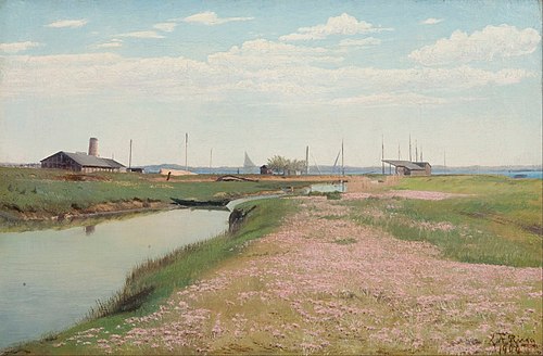 The river and harbour at Frederiksværk, 1900, Laurits Andersen Ring