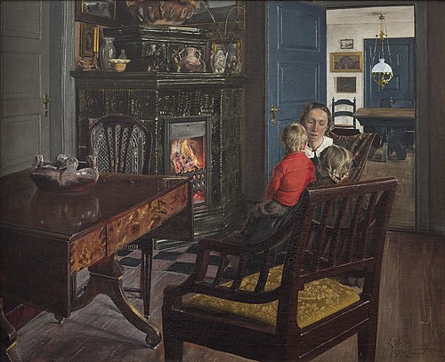 Kunstnerens hustru og børn i interiør, 1904, Laurits Andersen Ring