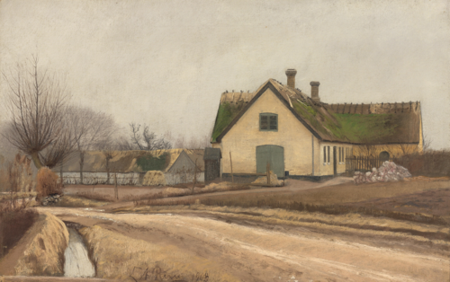 Landsbygade. Motiv fra Baldersbrønde. Graavejr, 1903, Laurits Andersen Ring