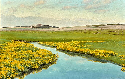 A stream through fields with yellow Marsh Marigold, 1901, Laurits Andersen Ring
