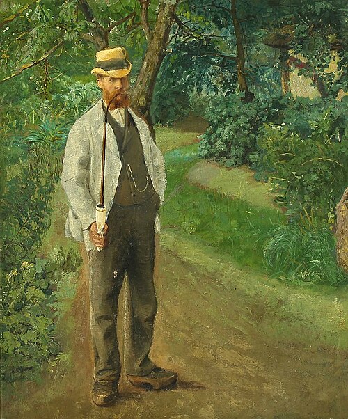 "Haveparti med Portrætfigur af Lars Ebbesen". En gårdejer fra Raagelunde, 1884, Laurits Andersen Ring