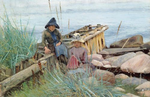 Småpiger ved stranden. Hornbæk, 1890, Laurits Andersen Ring