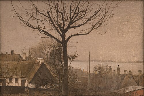Udsigt over fjorden med nøgent træ. Sankt Jørgensbjerg, 1930, Laurits Andersen Ring