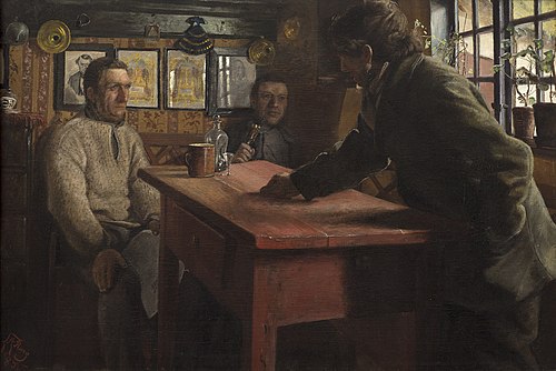 Politisk diskussion. Abenæs ved Gaunø, 1885, Laurits Andersen Ring