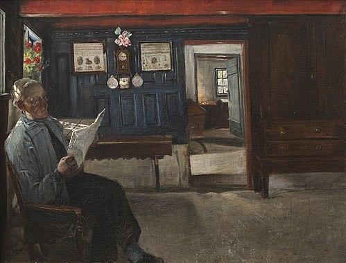 Interiør med avislæsende bondemand, 1911, Laurits Andersen Ring