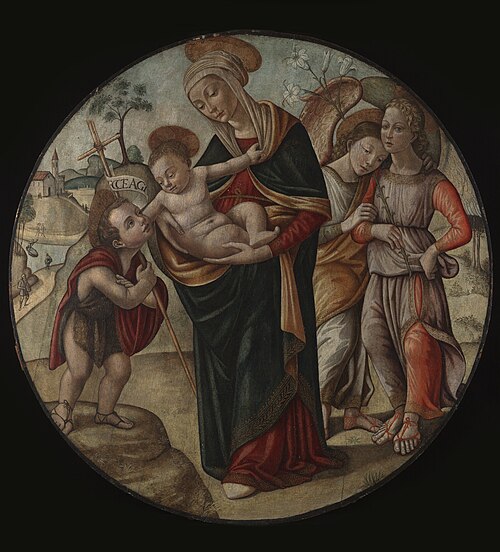 Virgin and Child with Saint John the Baptist, 1500, Master of the Borghese Tondo