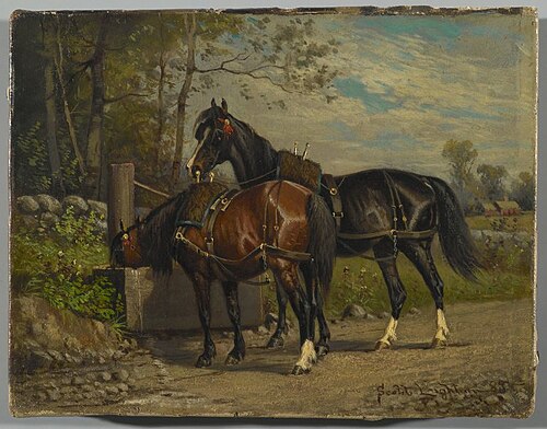 Two Horses at a Wayside Trough, 1883, Nicholas Winfield Scott Leighton