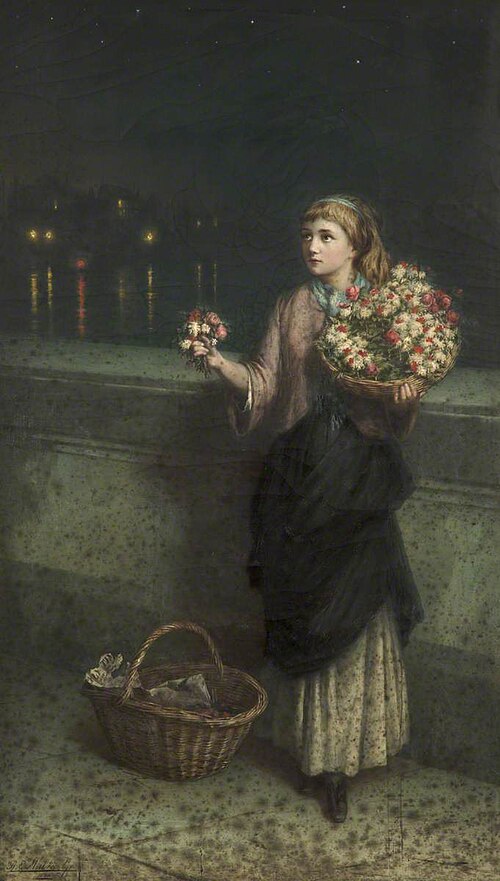 A Flower Seller on London Bridge, 1885, Augustus Edwin Mulready