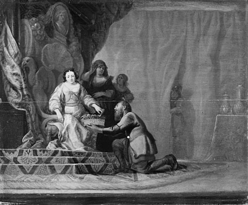 A Peasant Handing a Fruit Basket to an Enthroned Woman, 1635, Willem de Poorter