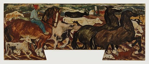Horse and Rider--Cows, 1936, Ruth Grotenrath