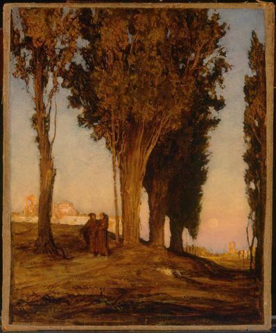Landscape with Cypress Trees and Two Monks in the Garden of San Miniato al Monte, Florence, Italy, 1864, Thomas Hiram Hotchkiss