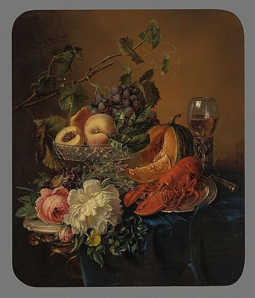 Still Life with Lobster, Flowers and Fruit, 1858, Mariane Antoinette Meyer