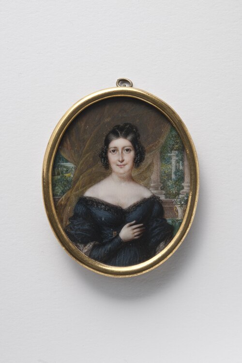 Portrait of a lady wearing black dress, , J. Lecourt