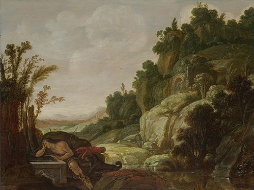 Paysage de montagne avec Narcisse, 1628, Jacob Symonsz. Pynas