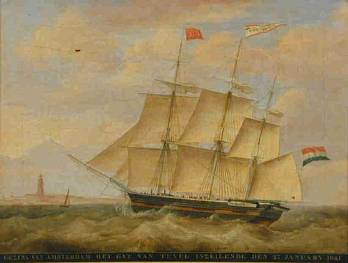 Het fregatschip Gezina het zeegat van Texel inzeilende, 27 januari 1841, 1841, Casparus Johannes Morel