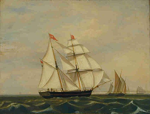 Het schoenerbrikschip Hermanus Isaac van rederij Rietveld, 1856, Casparus Johannes Morel