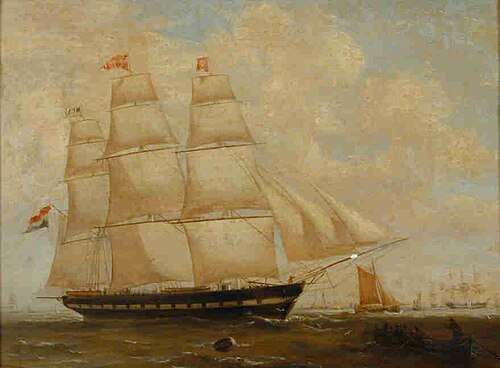 Het fregatschip Zaanstroom op het IJ, 1856, Casparus Johannes Morel