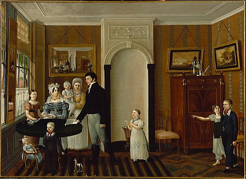 Portrait of the family of Albertus Horstman (1789-1840) and Anna Wilhelmina Webkink (1788-1869), 1823, Casparus Johannes Morel