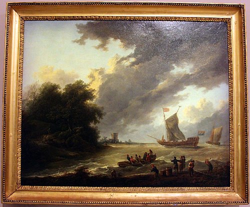 veduta costiera con mare in burrasca, 1750, Christian Hilfgott Brand