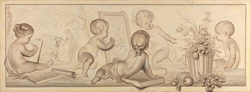 Six Putti with Flowers and Fruit and Attributes of the Art of Drawing, 1782, Jurriaan Andriessen