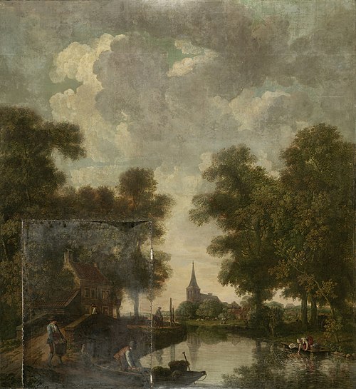 Behangselschildering met een Hollands landschap met rivier, 1776, Jurriaan Andriessen