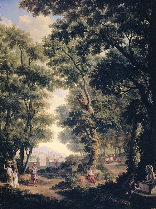 Arcadian Landscape, one of a series of ten murals in the garden room of the main floor of the Amster, 1771, Jurriaan Andriessen
