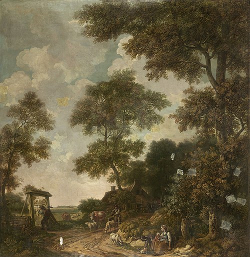 Behangselschildering van een Hollands landschap met een zandweg, 1776, Jurriaan Andriessen