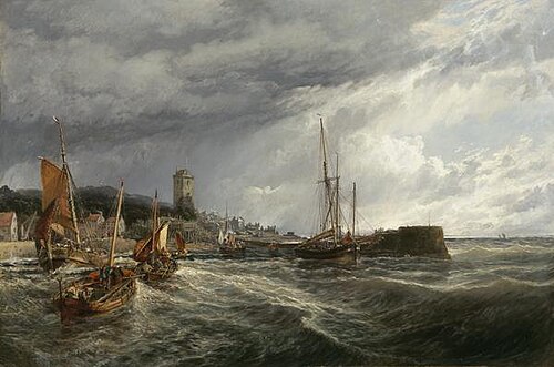 Fishing Boats Running Into Port: Dysart Harbour, 1854, Samuel Bough