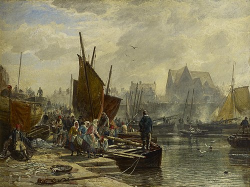 Unloading the Catch, Newhaven, 1861, Samuel Bough