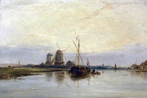 Dutch River Scene with Barges, 1900, Samuel Walters