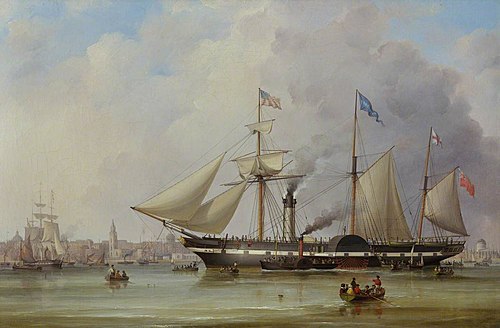 Paddle steamer 'President' in the Mersey off Liverpool, 1841, Samuel Walters
