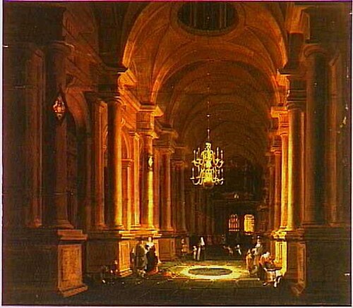 Church interior at night, 1649, Anthonie de Lorme