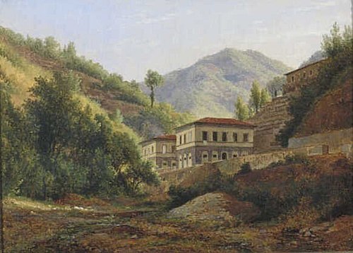 View of the Ospedale Demidoff in Bagni di Lucca, 1842, Abraham Teerlink