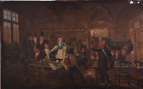 Plant auction at an inn, 1827, Joseph-Louis (Jozef) Geirnaert