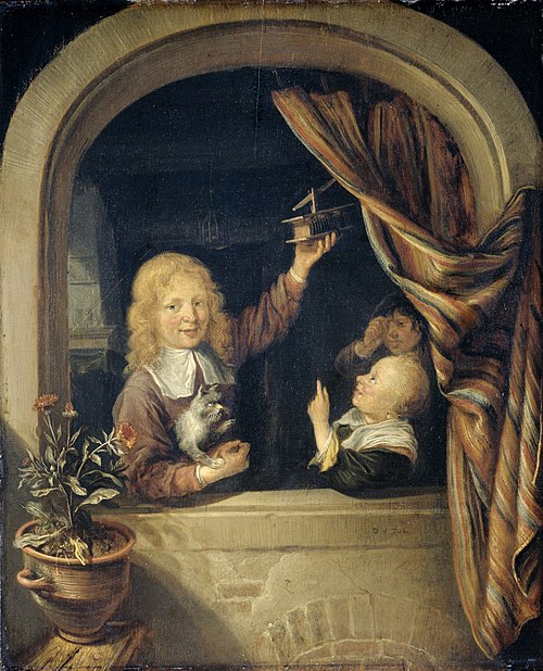 Children with a mousetrap, 1668, Domenicus van Tol