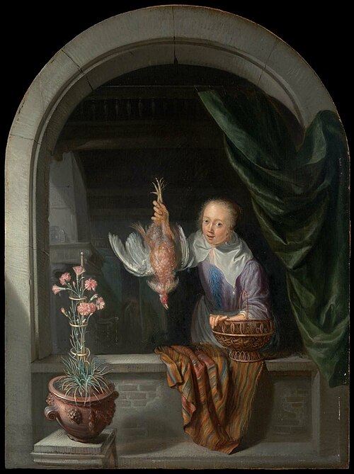 Woman in a Window, Holding a Dead Fowl, , Domenicus van Tol