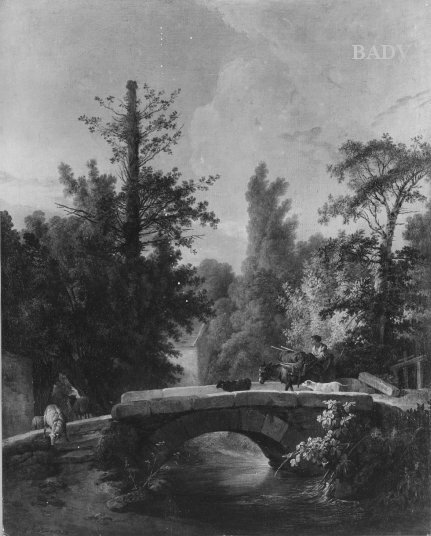 Paysanne et son âne traversant un pont, 1775, Jean-Baptiste Huet