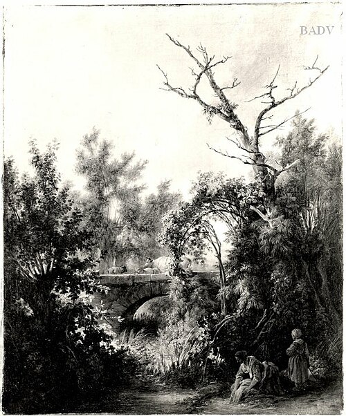 Paysanne lavant près d'un pont, 1775, Jean-Baptiste Huet