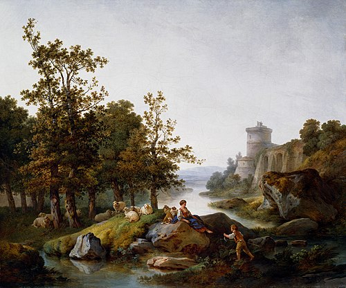 Landscape with a Shepherdess and a Boy Fishing, 1793, Jean-Baptiste Huet