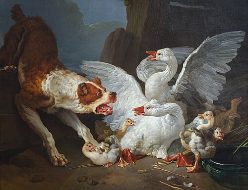 Un dogue se jetant sur des oies, 1769, Jean-Baptiste Huet