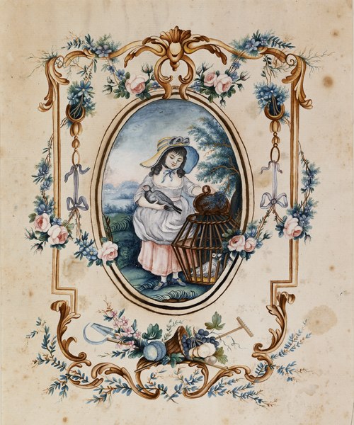 Girl with Birds in Wicker Cage, , Jean-Baptiste Huet