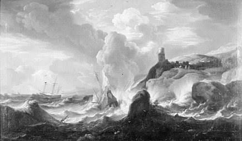 A Rocky Coast with a Atormy Sea and Ships Being Wrecked, 1704, Friedrich Wilhelm Boehme
