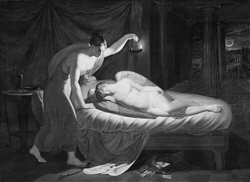 Psyke, der nærmer sig den sovende Amor, 1808, Johann Georg Wahl