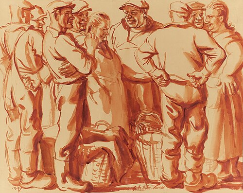 Groep vissers, 1947, Julius Collen-Turner