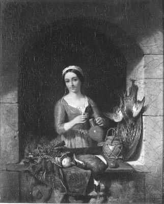 Young woman with vegetables and poultry, 1857, David de Noter