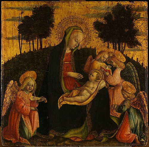 Madonna and Child with a pomegranate and five angels, 1450, Vincenzo Foppa